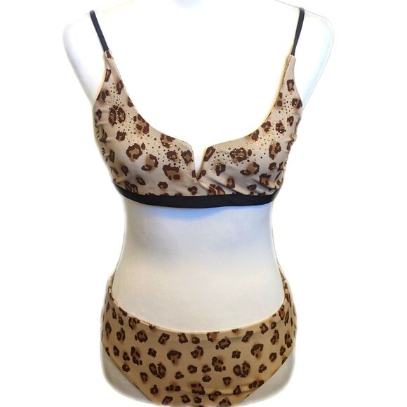 Venus NWT 2-pc swimsuit bikini, reversible, animal print/tan floral, sz S/4 - Picture 1 of 9